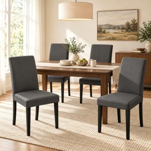 Yaheetech Dining Chairs Set of 4 Upholstered Kitchen Chair Fabric Dark Gray