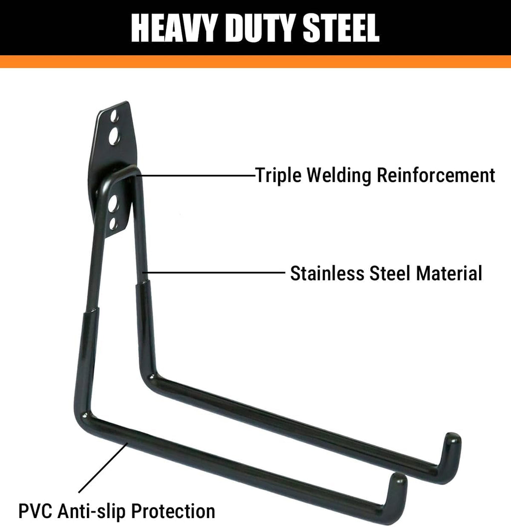 WMK 7.3'' Heavy Duty Garage Hooks, 6 Pack Wall Mount Garage Storage Hooks for Hanging Bike, Ladder, Tools - 100LB Load Capacity, Triple-Welded, PVC Coated (Black)
