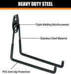 WMK 7.3'' Heavy Duty Garage Hooks, 6 Pack Wall Mount Garage Storage Hooks for Hanging Bike, Ladder, Tools - 100LB Load Capacity, Triple-Welded, PVC Coated (Black)