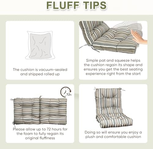 COOS BAY Tufted High Back Chair Cushions, 42x21 Inch Outdoor Patio Furniture ...