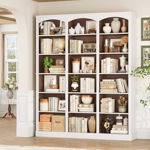 FACBOTALL 71" Triple Wide Bookshelf, 6 Tier Large Arch Walnut Bookcase