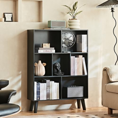 LEYAOYAO Cube Bookshelf, Mid-Century Modern Book Shelf with Legs, Black