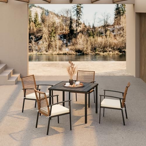 LAUSAINT HOME 5 Pieces Outdoor Patio Dining Set, Wicker Patio Furniture Set o...