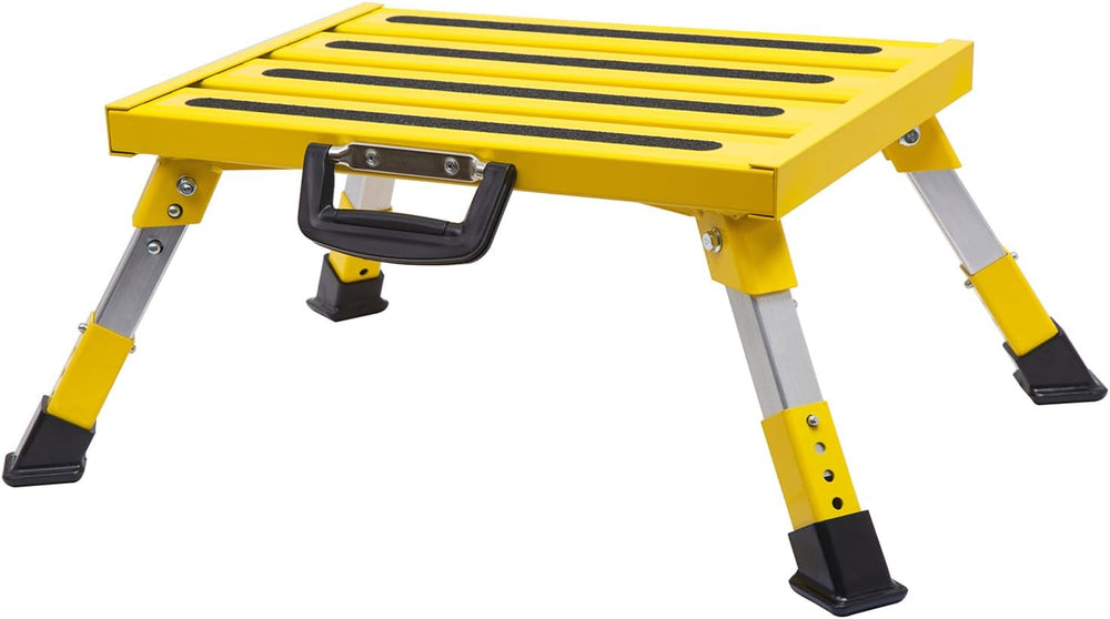 Homeon Wheels Adjustable Aluminum RV Step Stool, Folding Non-Slip Platform, Y...