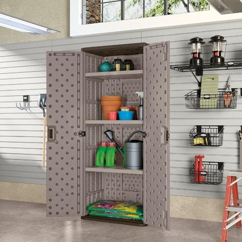 Suncast Tall Storage Cabinet for Garage Organization - 72" Freestanding ...