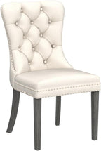 KCC Boucle Dining Chairs Set of 4, Upholstered High-end Tufted Dining Room Chair with Nailhead Back Ring Pull Trim Solid Wood Legs, Contemporary Nikki Collection Modern Style for Kitchen, Cream