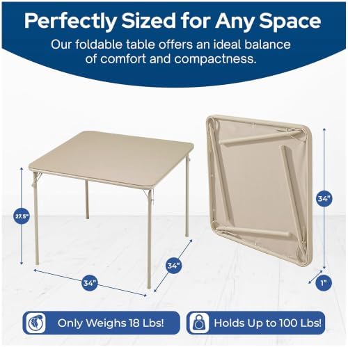 MECO Sudden Comfort 5 Piece Folding Card Table and Chair Furniture Set, Tan