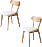 100% Solid Oak Dining Chairs, Mid Century Modern Dining Chair with Curved Backrest, Fabric Upholstered Dining Chairs for Kitchen, Study, Living Room (2, Original Wood-Pear White Cushion)