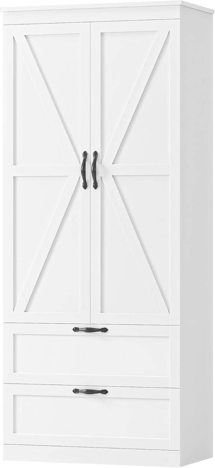 HOSTACK 70" Kitchen Pantry Storage Cabinet, Farmhouse Pantry Cabinet, Wh...