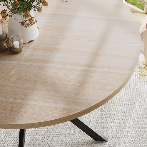 ChooChoo 47.2 Inch Round Dining Table for 4 | Farmhouse Wood Kitchen Table, C...