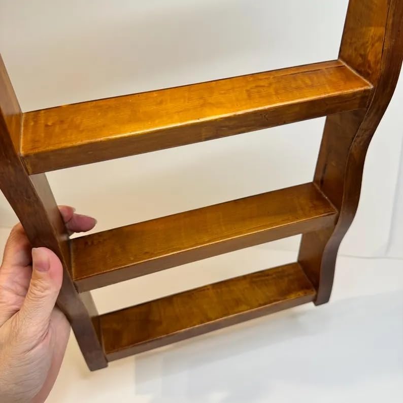 Rustic Wooden Ladder Shelf, 3-Tier Wall-Mounted Storage Rack, Farmhouse Style Decorative Shelving for Bedroom Living Room Bathroom, Natural Brown Wood Finish