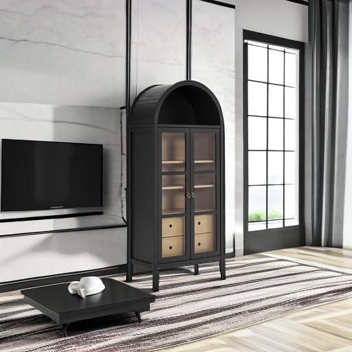 Modway Nolan Modern Farmhouse 71 Inch Tall Arched Storage Display Cabinet in ...