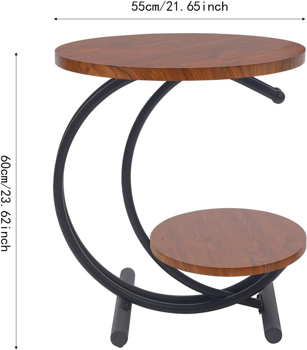 JOMCYDM 2-Tier Side Table, 2-Tier Round End Table, 55x55x60cm End Table with ...
