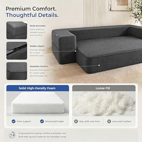 10 Inch Folding Sofa Bed Memory Foam Futon Chair Bed, Modern Fold Out Couch |...