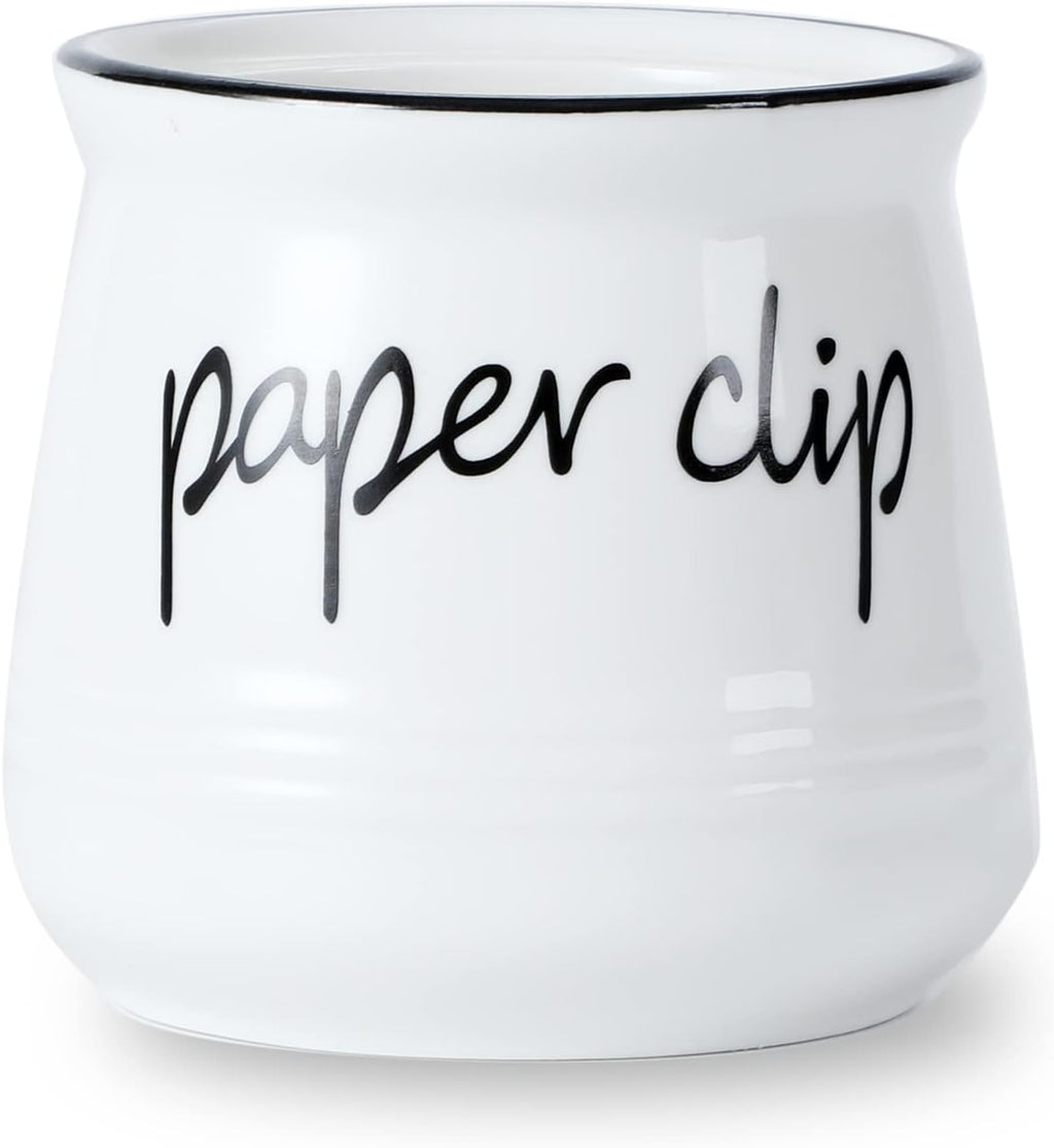 ONTUBE Farmhouse Paper Clip Holders,Ceramic Binder Clip Dispenser Organizer for Desk ,Cute Office Push Pins Holder,12 oz (White)