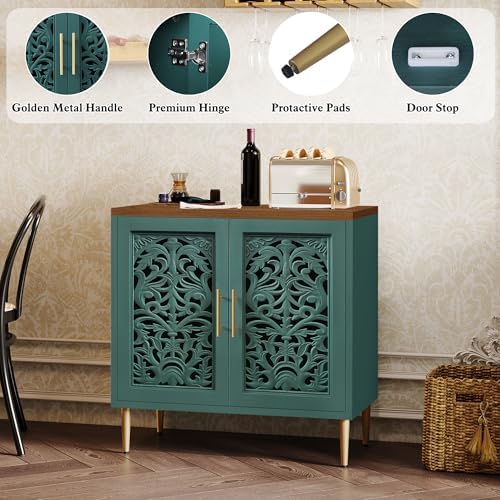 ARTPOWER Vintage Hollow Carving Accent Cabinet with 2 Doors for Living Room