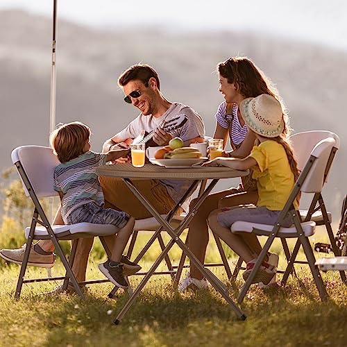 VINGLI 32" Round Folding Commercial Banquet Table, Portable Plastic Coff...