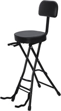 Folding Guitar Stool Chair with Padded Seat, Ergonomic Backrest & Built-in Stand - Heavy Duty Portable Seat for Acoustic, Electric, Bass Guitar Practice & Performance Black