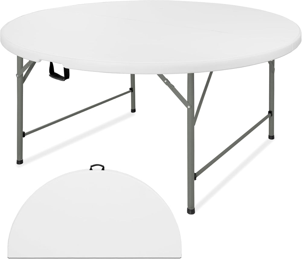 4 FT Round Folding Tables with Carrying Handle Lightweight Portable Plastic C...