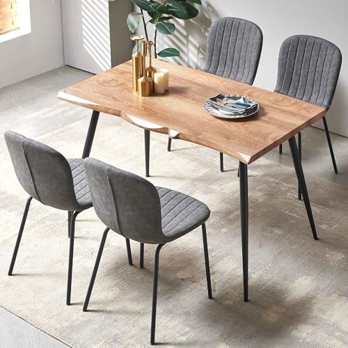 Dining Chair Set of 4, PU Leather Kitchen Chairs, Dark Grey | Black Metal Leg...