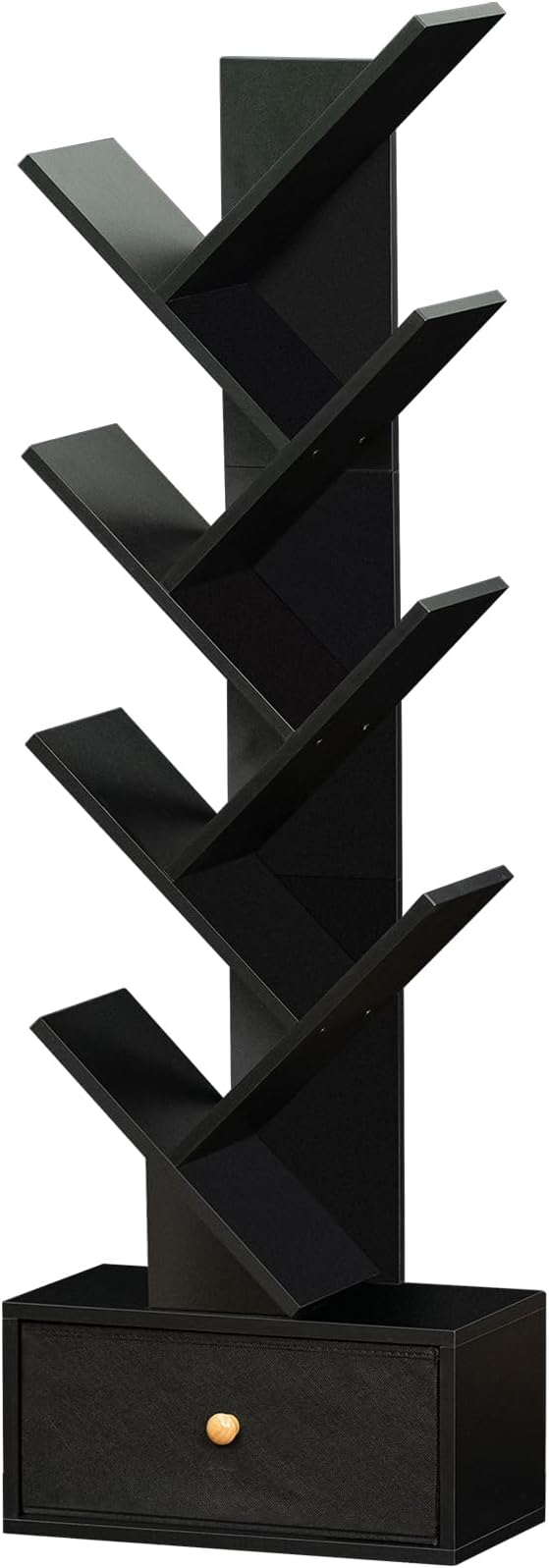 8 Tier Tree Bookshelf with Drawer, Free Standing Wood Bookcase for Living Roo...