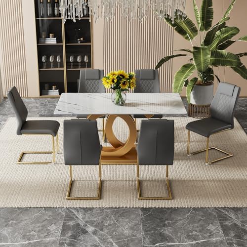 Dining Chairs Set 6, Armless Gray Kitchen Chairs,Waterproof Faux Leather Dinn...
