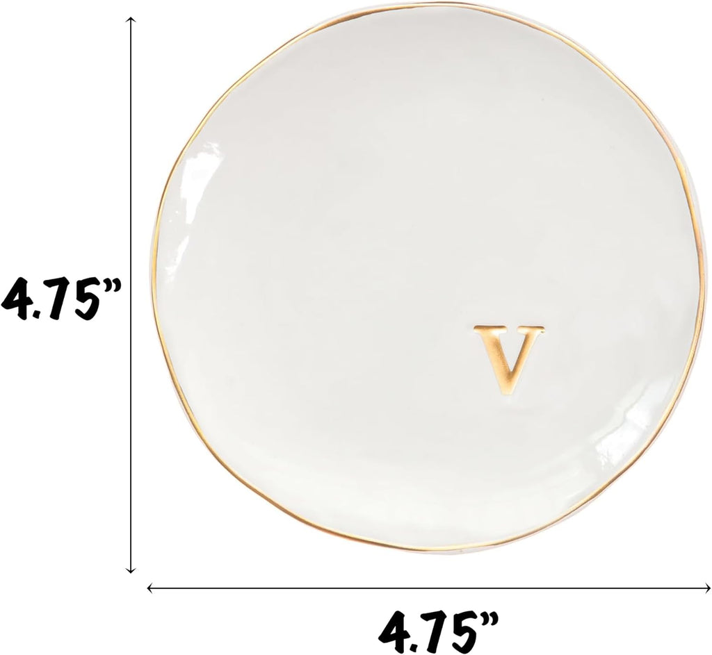 COLLECTIVE HOME - Ceramic Jewelry Tray, Decorative Trinket Dish for Rings Earrings Necklaces Bracelet Watch Keys, Birthday Mother's Day Christmas Gift for Women, 4.75", Glossy (v)