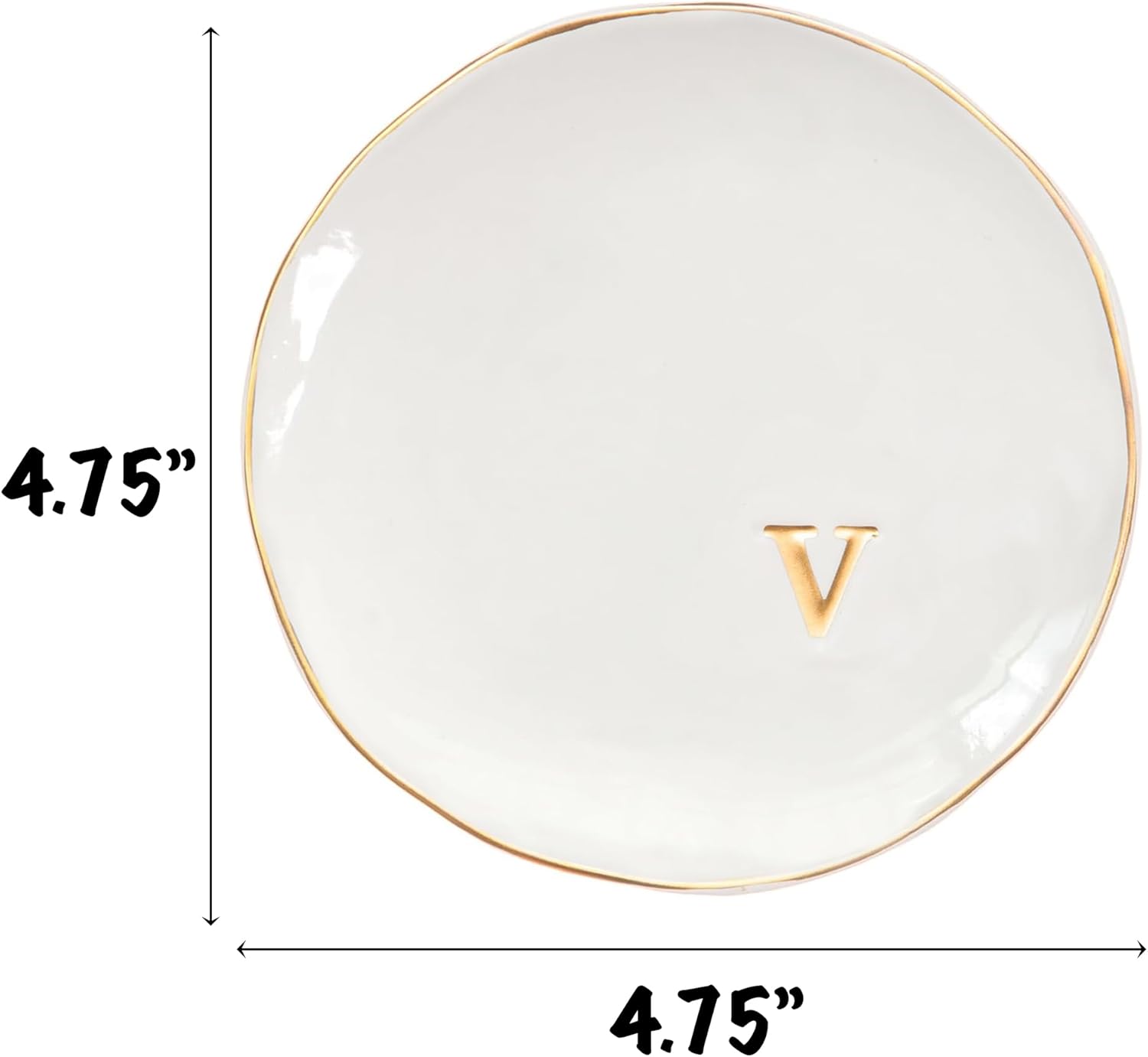 COLLECTIVE HOME - Ceramic Jewelry Tray, Decorative Trinket Dish for Rings Earrings Necklaces Bracelet Watch Keys, Birthday Mother's Day Christmas Gift for Women, 4.75", Glossy (v)