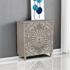 COSIEST 32" W Sideboard Buffet Cabinet with Storage, Accent Cabinet with 2 Push-to-Open Magnetic Doors, Vintage MDF Buffet Table for Living Room, Kitchen, Hallway (Gray,Flower Pattern)