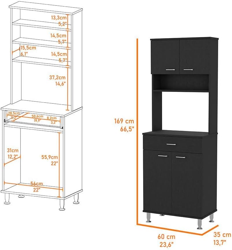lapday Bay Area Pantry with 2 Door Cabinets, 1 Drawer, 4 Adjustable Metal Leg...