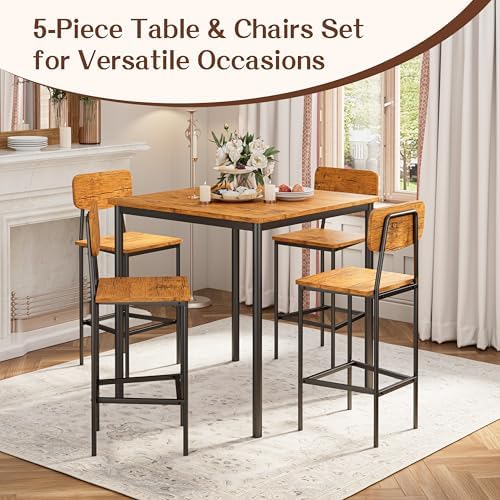 Kitchen Table and Chairs of 4, 5 Piece Dining Table Set, Sturdy Industrial Sp...