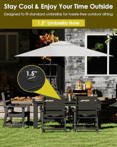 GREENVINES 7-piece Outdoor Dining Set, HDPE Table & 6 Chairs, Black