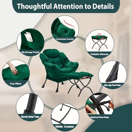 Youtanic Lazy Chair with Folding Ottoman, Accent Chair Velvet Upholstered wit...