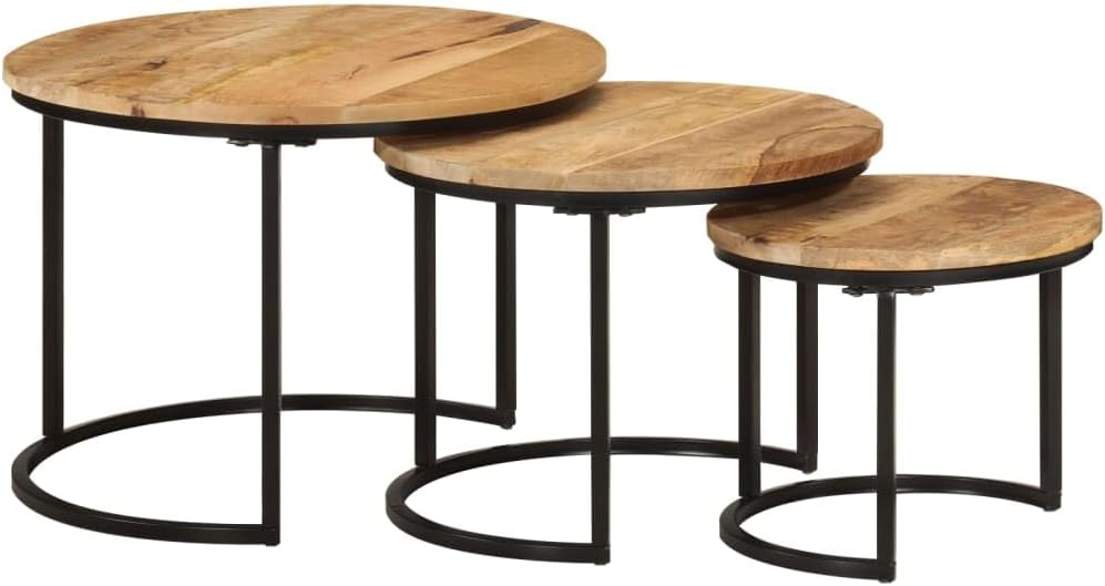 Nesting Tables 3 pcs Solid Mango Wood | Space-Saving Design, Sturdy Tabletop,...