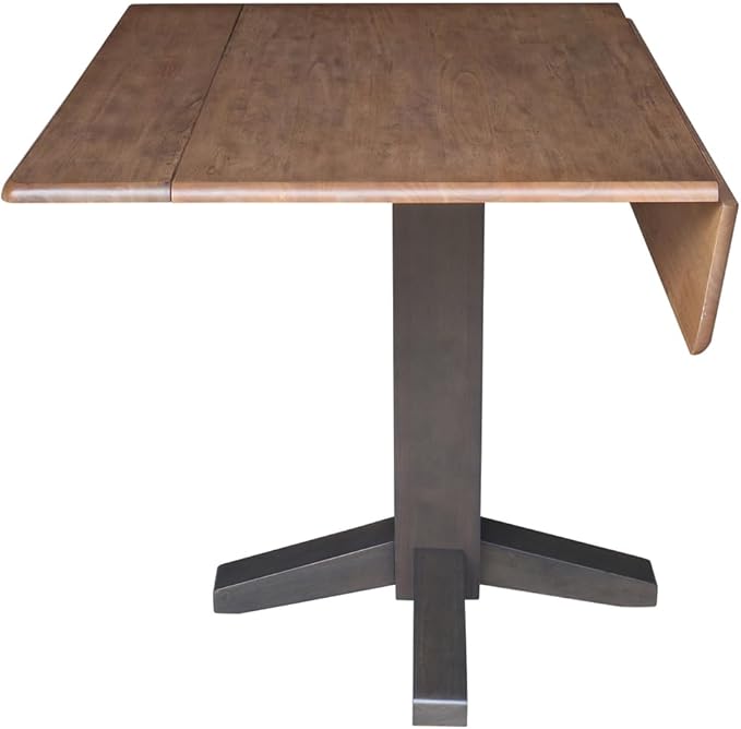 IC International Concepts Solid Wood 36" Square Dual Drop Leaf Dining Table, Hickory/Washed Coal