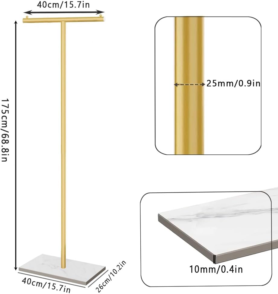 T-Shaped Metal Rack Stand, Modern Clothes Rack With Rock Slab Base,68.8Inch Freestanding Clothing Rack Stand,Suitable For Boutiques, Entryway, Bedroom, Living Room, Hallway, (Golden Yellow)