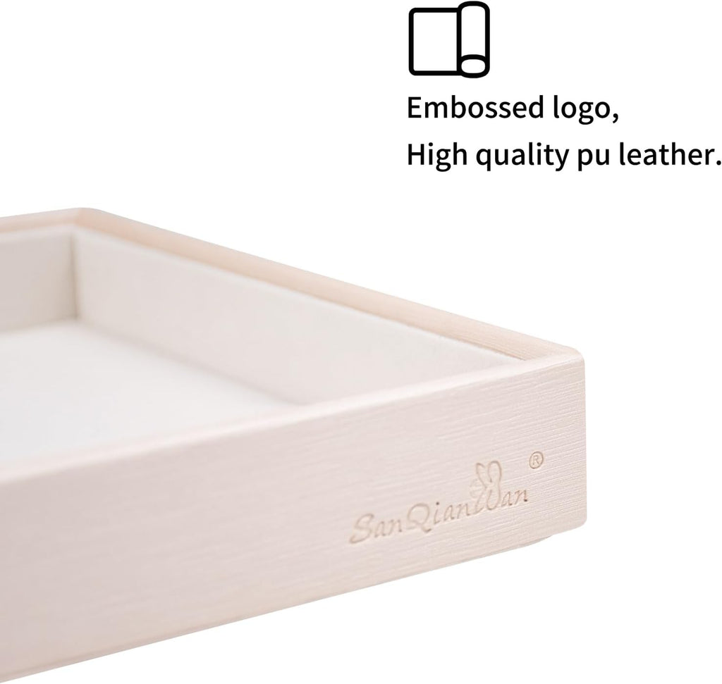 SANQIANWAN Leather Jewelry Organizer Trays Velvet Liner Storage Drawer Display Case Stackable Trays for Necklace,Rings and Earring (Pearl4)