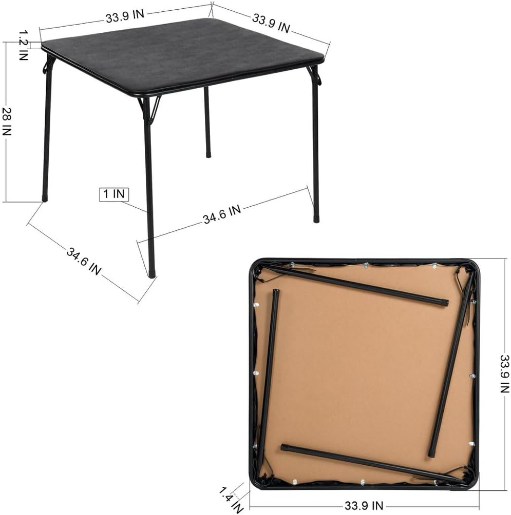 34 Inch Folding Table Foldable Portable Table, Square Folding Card Table for ...