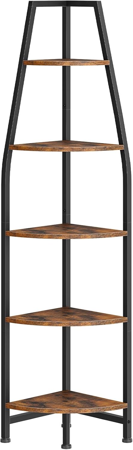 CHOEZON Corner Shelf with Lights, Corner Bookshelf with Metal Frame, 5-Tier T...