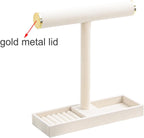 Multi-Use Jewelry Holder Stand, Necklace Bracelet Ring Organizer Stand, Scrunchie Watches Velvet Jewelry Holder Stand With Tray for Women Girls Home Use(Beige with Lid)