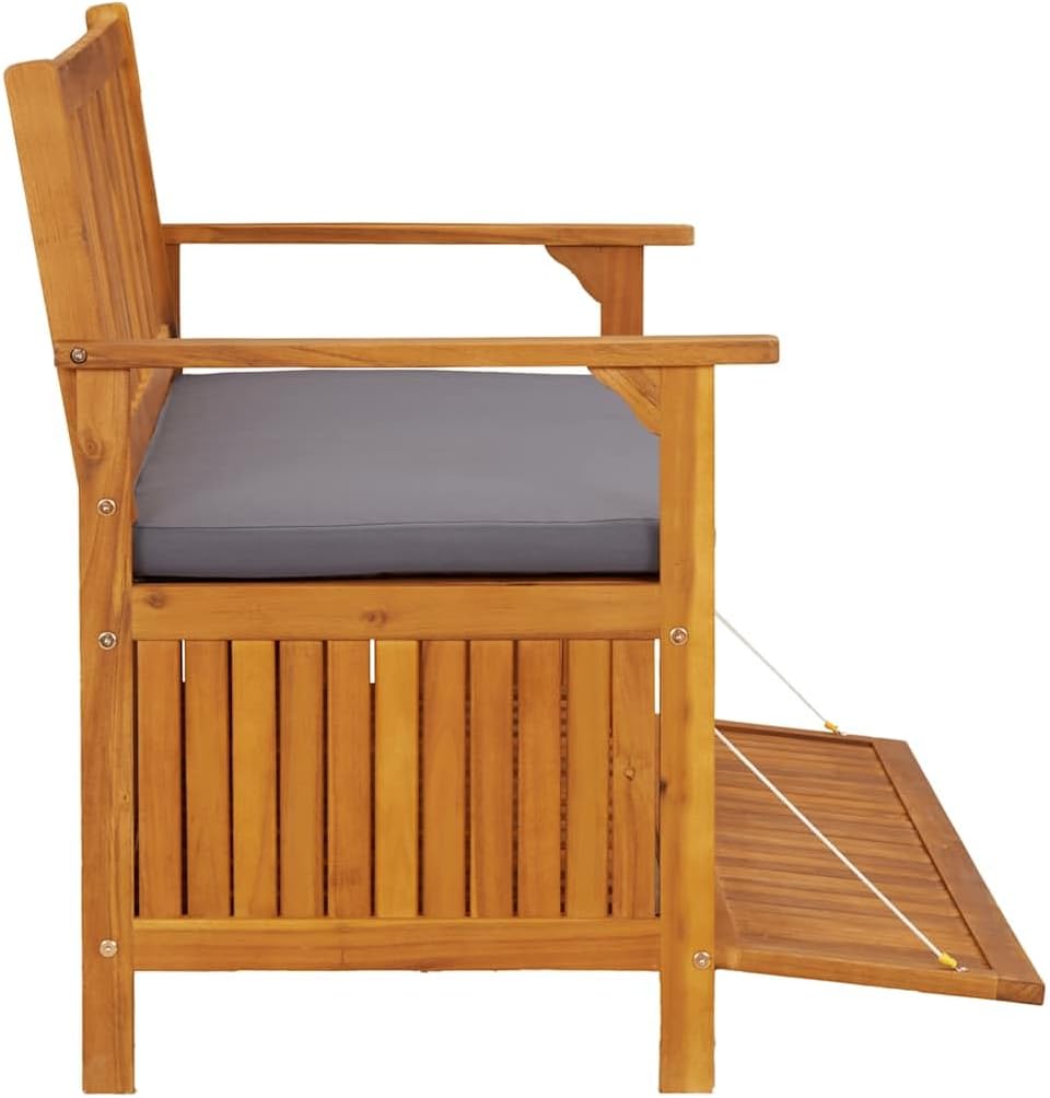Patio Storage Bench with Cushion, 47.2 Inch Solid Acacia Wood Outdoor Garden ...