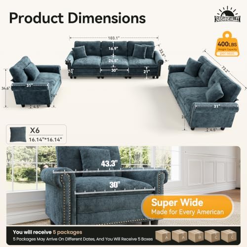 SUNSHINE VALLEY Modular Sectional Sofa Set Living Room 3-Piece Deep Seats | M...