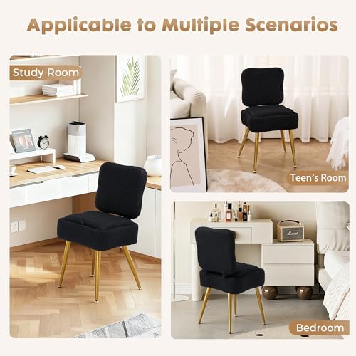 Small Vanity Chair with Storage and Foldable Backrest Black
