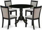 East West Furniture DLMZ5-AB6-06 5 Piece Dinette Set for 4 Includes a Round Dining Room Table with Dropleaf and 4 Shitake Linen Fabric Parsons Dining Chairs, 42x42 Inch, Wirebrushed Black