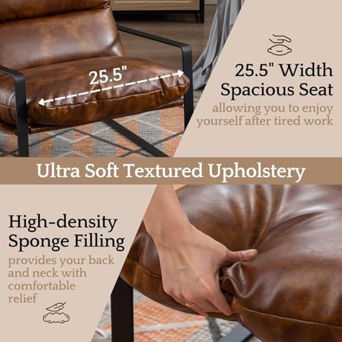 LukeAlon Set of 2 Modern PU Leather Accent Armchair, Retro Brown | Pu Leather...