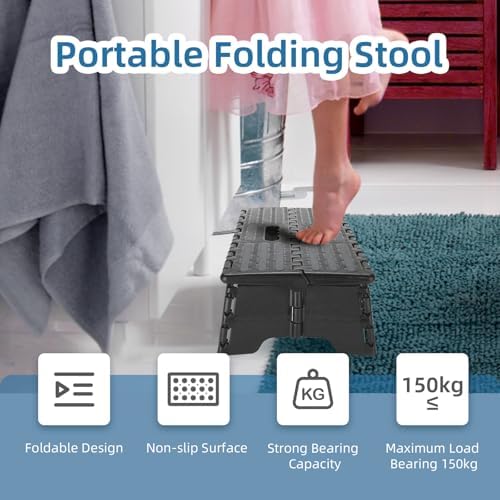 Folding Step Stool Step Stool Holds Up to 300 lb Plastic Foldable Step Stools...