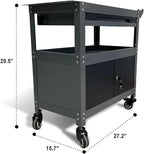 3 Tier Steel Rolling Cart for Tool Organizer, Industrial Grade Utility Service Carts with Drawer & Storage Lockable Cabinet, for Workshop Repair Shop Garage