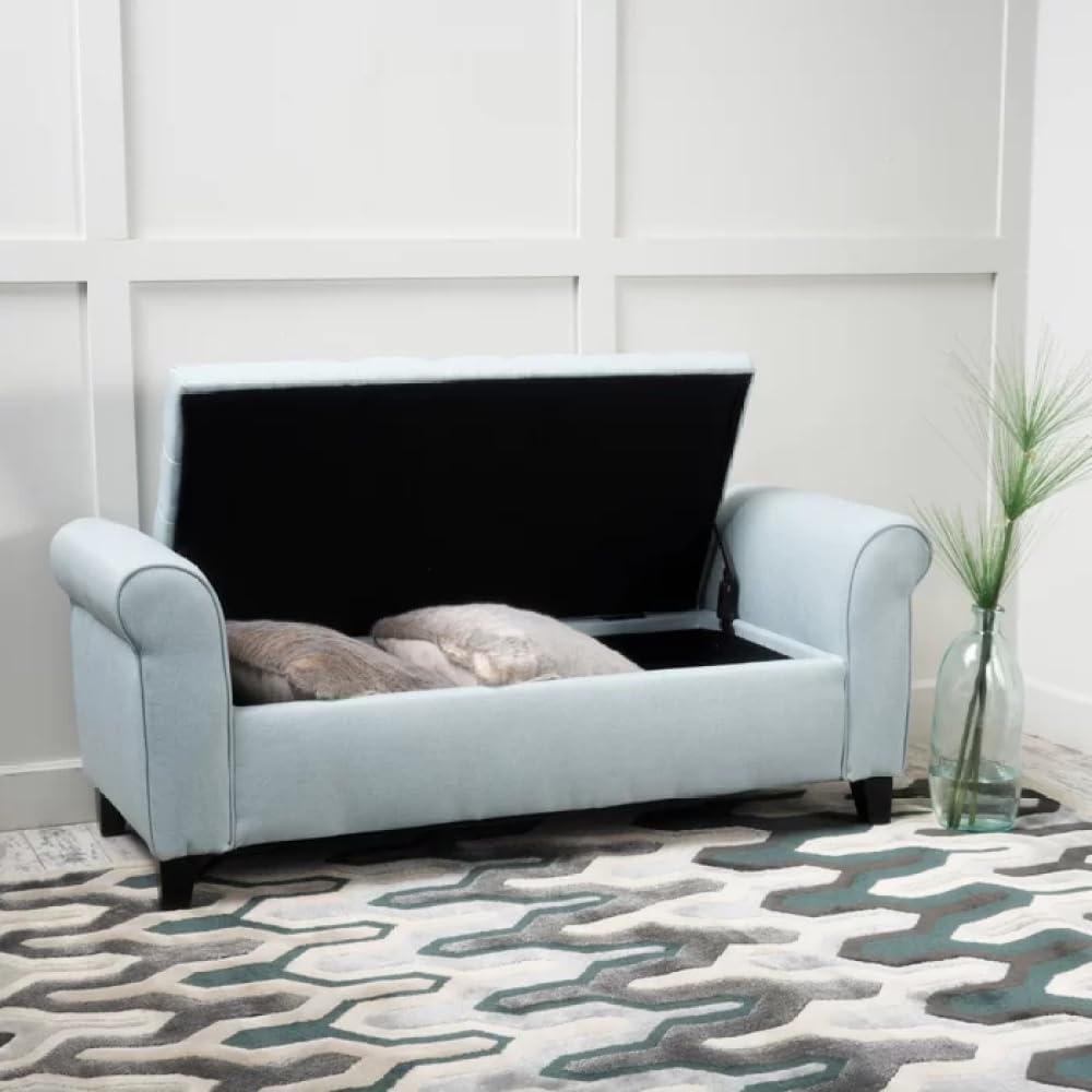 Elegant Fabric Storage Ottoman Bench with Button-Tufted Diamond Stitching and Rolled Arms for Living Room or Bedroom (Wheat + Fabric)