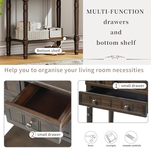 Knocbel Slim Antique Entry Console Table with 3 Drawers & Bottom Open She...