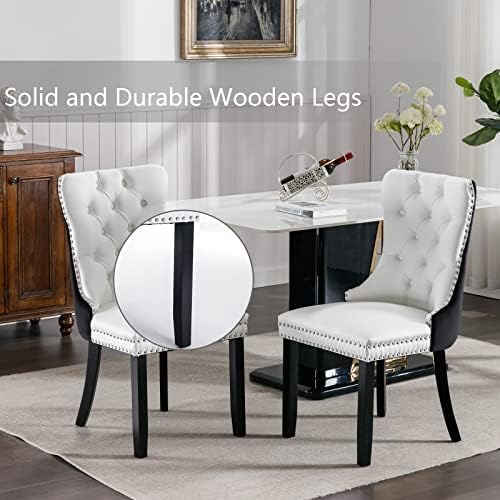 Black and White Dining Chairs Set of 2, Velvet Back, PU Leather Seat